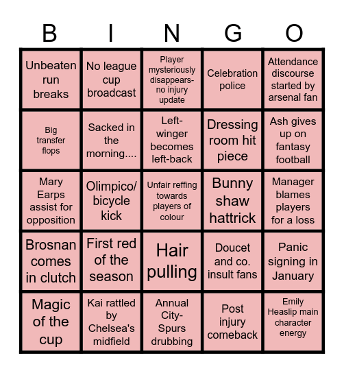 WSL BINGO - ALL ABOUT THE W Bingo Card