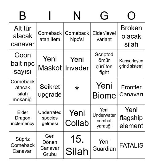 MH Ascendance Bingo Kartı Bingo Card
