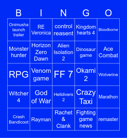 State of play 2026 Bingo Card