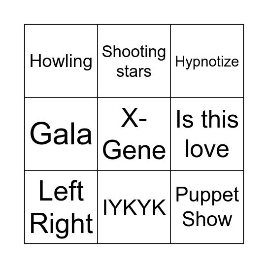 XG Setlist Bingo Card