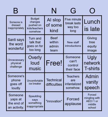 Back to School Bingo Card