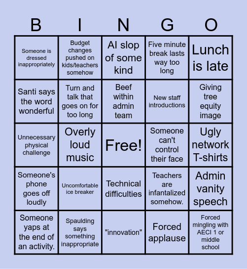 Back to School Bingo Card