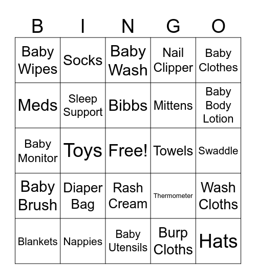 Skyla's Baby Shower Bingo Card