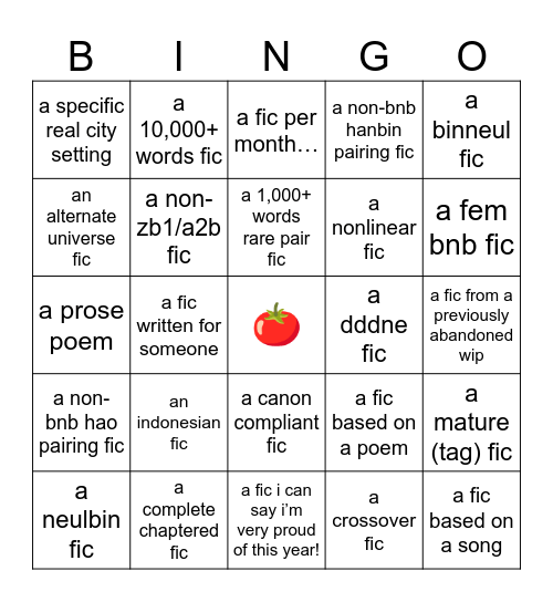 🍅’s 2026 writing bingo Card