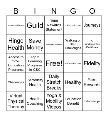My SW Total Rewards Bingo Card