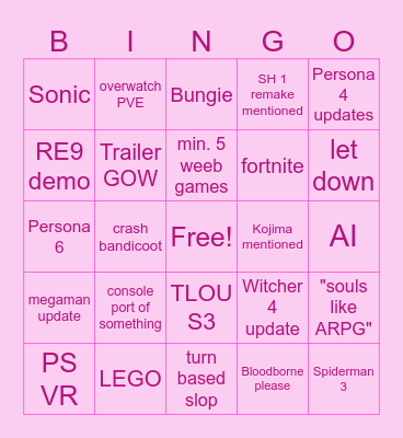 State of Play 2026 Bingo Card