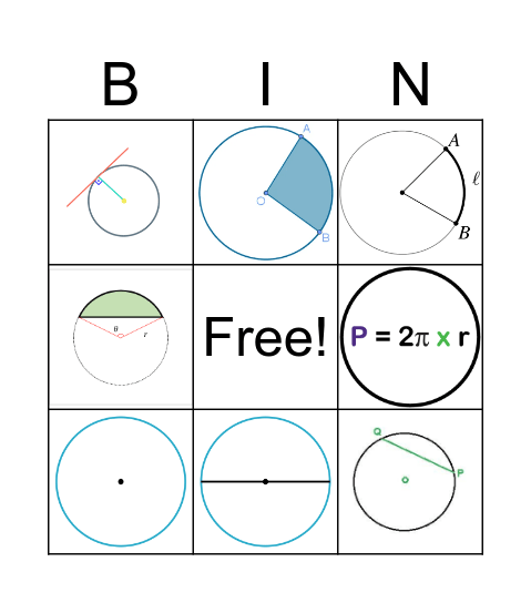 Bingo da Circunferência Bingo Card