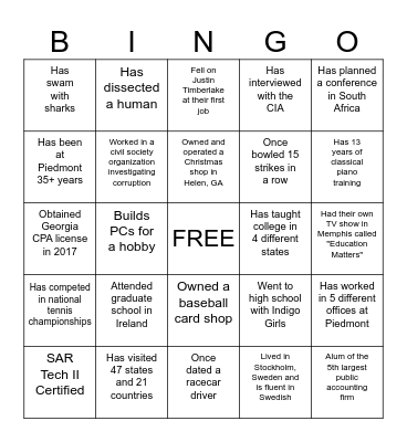 WCOB: Meet the Faculty and Staff Bingo Card