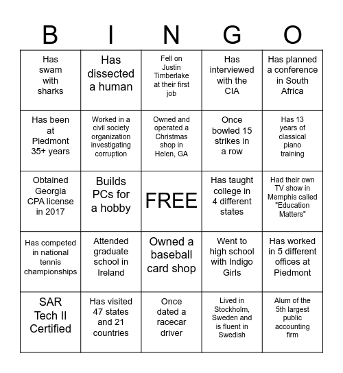 WCOB: Meet the Faculty and Staff Bingo Card
