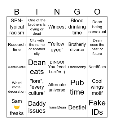 I T' S  S P N  T I M E,  B A B Y Bingo Card