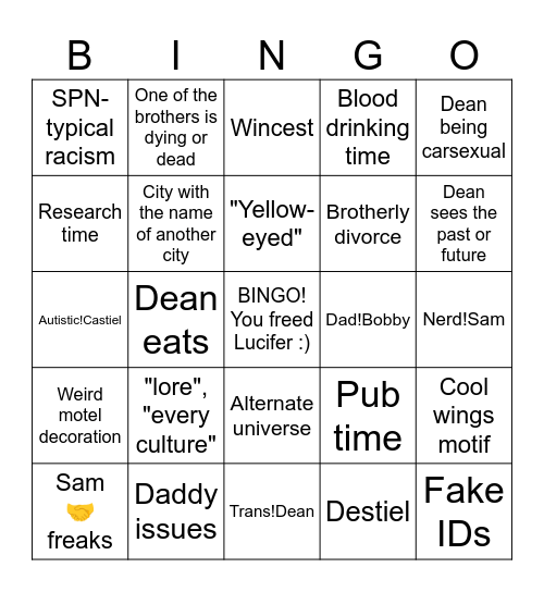 I T' S  S P N  T I M E,  B A B Y Bingo Card