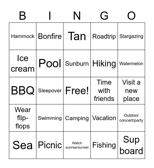Summer Bingo! Bingo Card