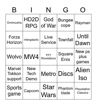 State of Play Bingo Card
