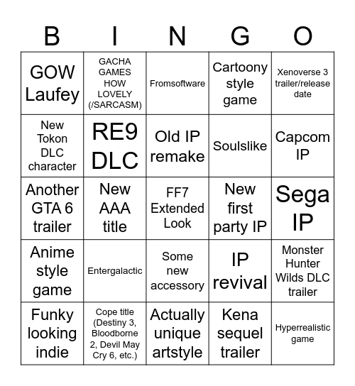 State of Play Bingo Card