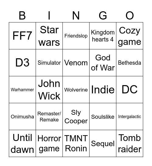 State of Play 2026 Bingo Card