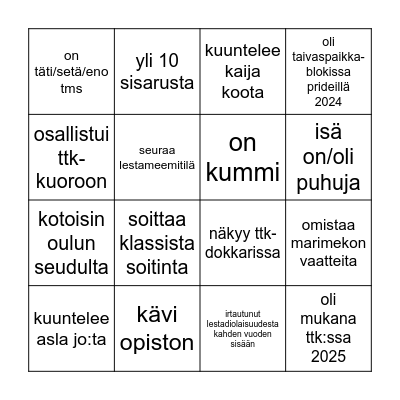 tutustumisbingo Card