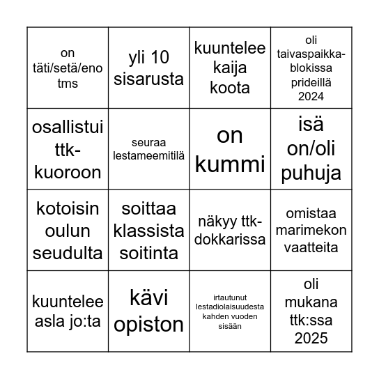 tutustumisbingo Card