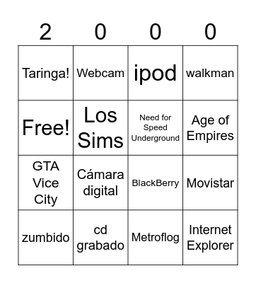 2000s Bingo Card