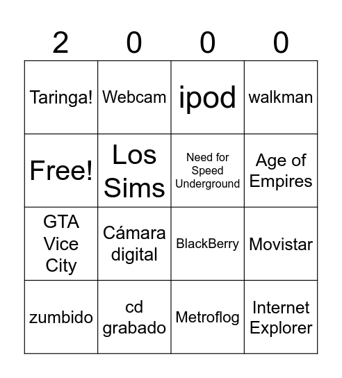 2000s Bingo Card