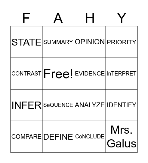 TESTING VOCABULARY Bingo Card