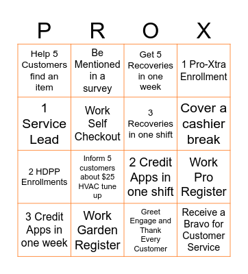 FRONT END BINGO Card