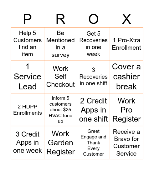 FRONT END BINGO Card