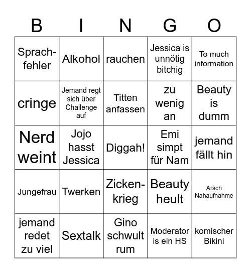 Beauty and the Nerd Folge 2 Bingo Card