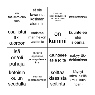 tutustumisbingo Card