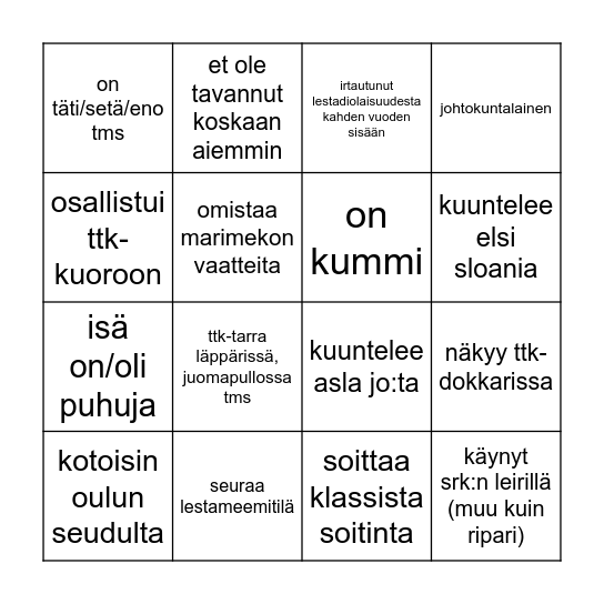 tutustumisbingo Card