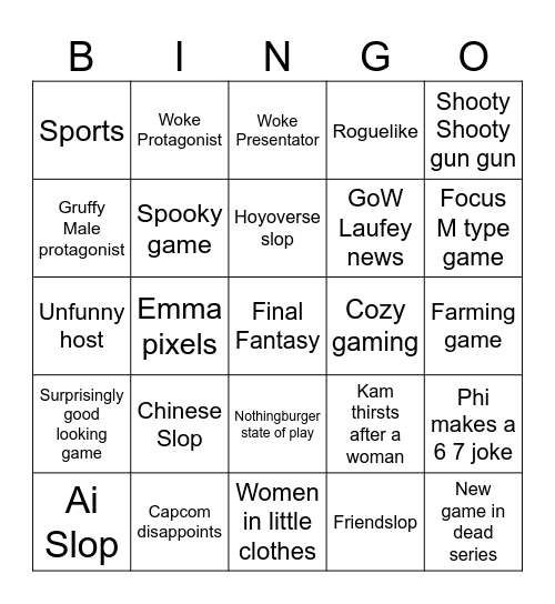 State of Slop Bingo Card