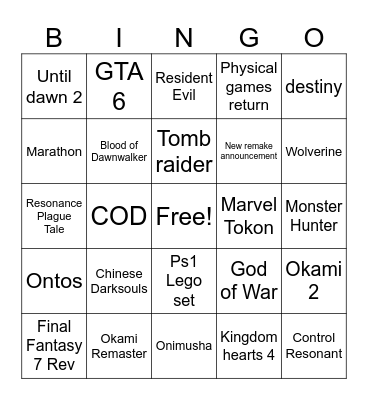 Playstation Direct Bingo Card