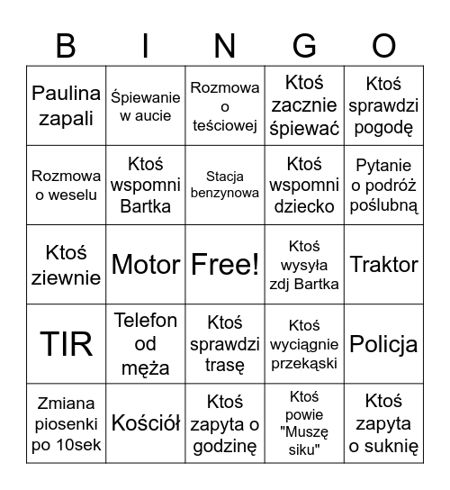 Droga na panieński Pauliny Bingo Card