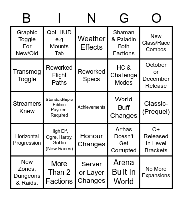 Classic+ Bingo Card