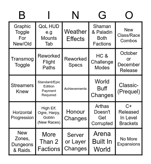 Classic+ Bingo Card