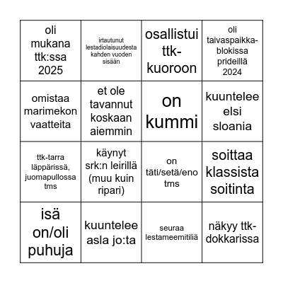 tutustumisbingo Card