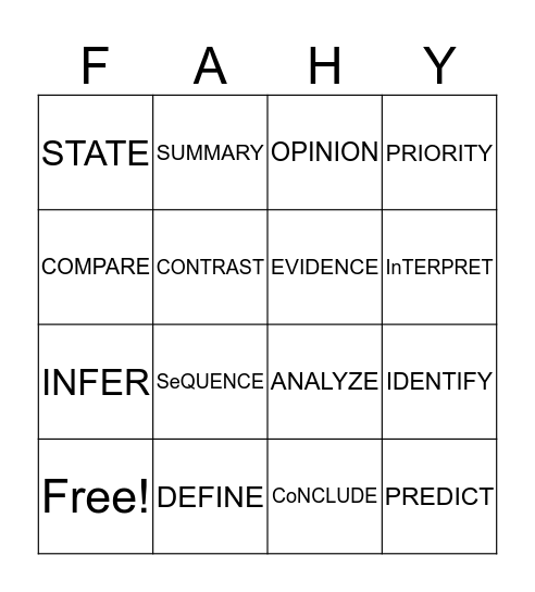 TESTING VOCABULARY Bingo Card