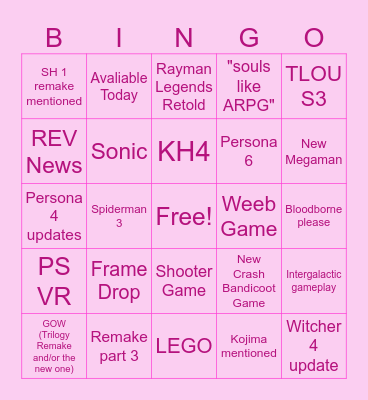 State of Play 2026 Bingo Card