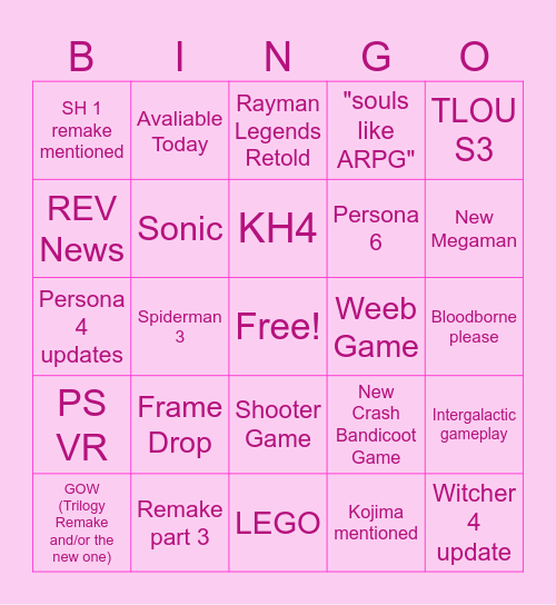 State of Play 2026 Bingo Card