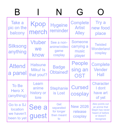 SAN JAPAN 2026 Bingo Card