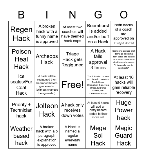 HDA Hack Cap Bingo Card