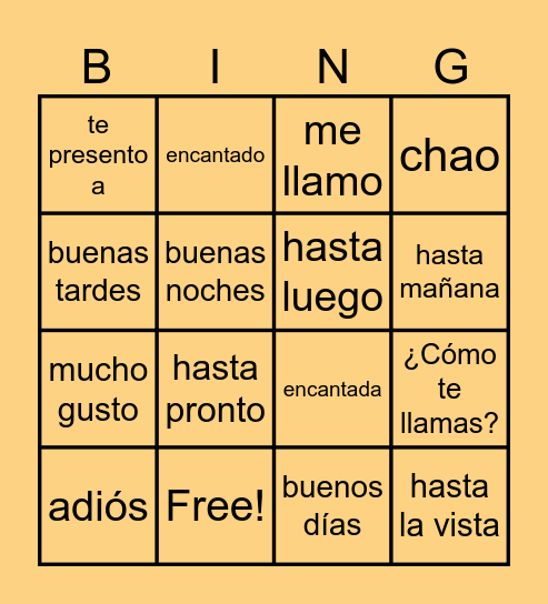 Greetings and Farewells Bingo Card