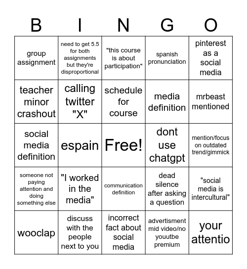 Untitled Bingo Card