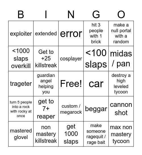 slap battles Bingo Card