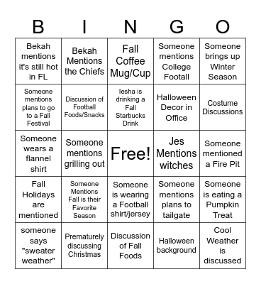 RApp Fall Bingo Card