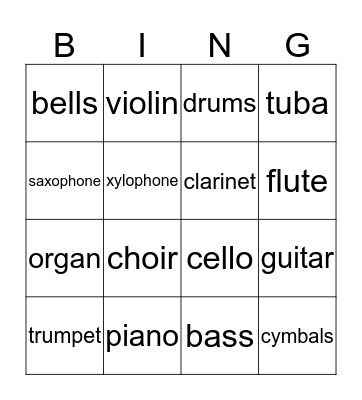 Musical Bingo Card