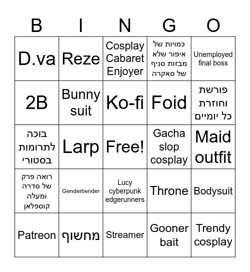 האם את קוספליירית זונה שרמוטה מטונפת Bingo Card