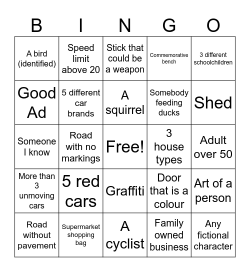 outside Bingo Card