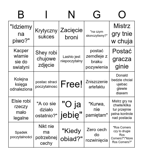 Chtuhlu bingo Card