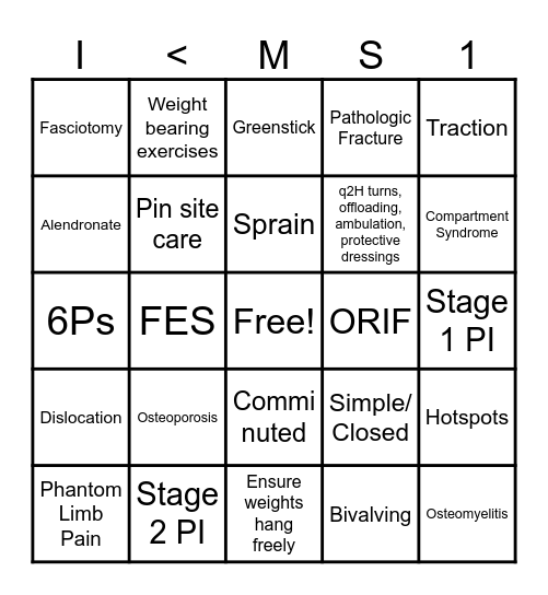Week 3 MS 1 WCU Bingo Card