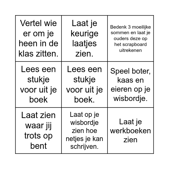 Laat je ouders de school zien: Groep 5 Bingo Card